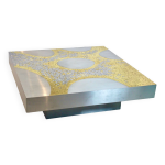 Table basse en acier inoxydable et laiton par jean claude dresse Table basse en acier inoxydable et laiton par jean claude dresse