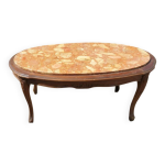 Table basse ancienne marbre rose et bois massif