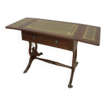 Table basse anglaise avec volets et plateau en cuir vert