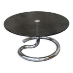 Table basse annes 1970 en verre fum et chrome