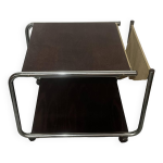 Table basse annes 70 / 80  roulettes avec tubulures mtalliques, porte journal et 2 tablettes