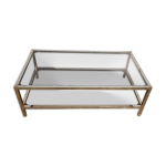 Table basse annes 70 en laiton et double plateau en verre fum