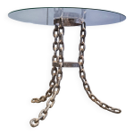 Table basse ou table d'appoint brutaliste  maillons de chane, annes 1970