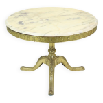 Table basse, d'appoint ronde en marbre et laiton