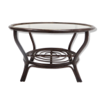 Table basse en bamboo et rotin avec plateau en verre 60s Table basse en bamboo et rotin avec plateau en verre 60s