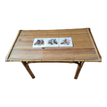 Table basse bambou rotin ceramique decoll�e 1960 70