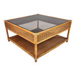 Table basse en bambou et rotin avec plateau en verre fum, 1970s