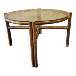Table basse en bambou et verre fum 1970