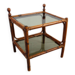Table basse bambou et verre fum vintage