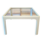 Table basse en bois laqué blanc avec plateau en verre, années 1960 Table basse en bois laqué blanc avec plateau en verre, années 1960