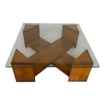Table basse bois massif brutaliste carré design années 70 vintage Table basse bois massif brutaliste carré design années 70 vintage