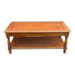 Table basse bois massif et marqueterie double plateau 110cm
