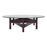 Table basse en bois et plateau rond en verre fumé Table basse en bois et plateau rond en verre fumé