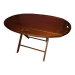 Table basse en bois de teck, de forme ovale, repliable style bateau 1970 Table basse en bois de teck, de forme ovale, repliable style bateau 1970