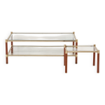 Table basse + bout de canapé en chrome doré et cuir des années 1970 Table basse + bout de canapé en chrome doré et cuir des années 1970