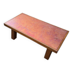 Table basse brutaliste bois et cuivre unique artisanale contemporaine Table basse brutaliste bois et cuivre unique artisanale contemporaine