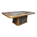 Table basse brutaliste en ch�ne et pierre, ann�es 1970