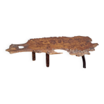 Table basse brutaliste en loupe d'orme