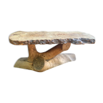 Table basse brutaliste en loupe d orme