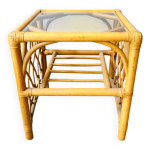 Table basse carr en rotin et verre