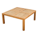 Table basse carr�e en bois massif et cannage