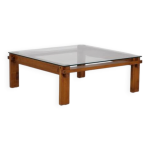 Table basse carrée en chêne et verre, italie 1970 Table basse carrée en chêne et verre, italie 1970