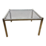 Table basse carr�e chrome dor� verre fum� ann�es 70