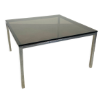 Table basse carrée chrome et verre fumée années 70 Table basse carrée chrome et verre fumée années 70