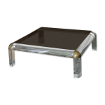 Table basse carrée en laiton et verre fumé et lucite karl springer 1970s Table basse carrée en laiton et verre fumé et lucite karl springer 1970s