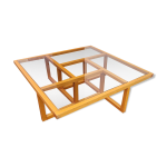 Table basse carre moderniste en bois et verre