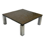 Table basse carrée plateau en pierre et piètement en acier chromé - années 60 Table basse carrée plateau en pierre et piètement en acier chromé - années 60