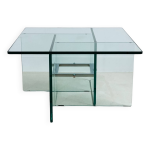 Table basse carr�e en verre cristal, italie ann�es 70