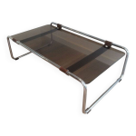 Table basse en chrome, cuir et verre fum�