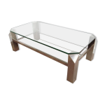 Table basse chrome  plateaux de verre et miroir