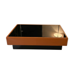 Table basse en cuir caramel et verre noir