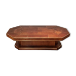 Table basse en cuir marron avec dtails en laiton, france, 1975