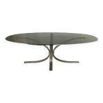 Table basse design en m�tal et verre fum� ann�es 70