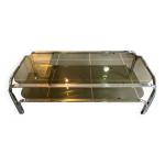 Table basse double plateau verre chrome style bauhaus vintage 1970