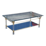 Table basse double plateau en verre et miroir vintage