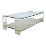 Table basse double plateaux en verre et plexi 1970 vintage