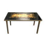Table basse en fer forg, bronze et marbre
