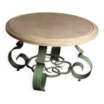 Table basse en fer forg� et marbre beige vers 1930