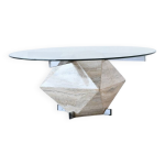 Table basse en forme de diamant en travertin et chrome italie 1960