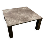 Table basse franaise des annes 1970 en ardoise et chne massif dalle d'ardoise texture, prsence sculptural ...
