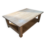 Table basse en fr�ne massif double plateau vers 1980