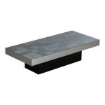 Table basse géométrique avec surface en métal brossé (années 1970) Table basse géométrique avec surface en métal brossé (années 1970)