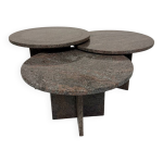 Table basse gigogne 3 �l�ments rond en granit design ann�es 70 vintage