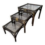 Tables basses gigognes en bambou et verre fum�