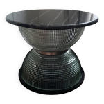 Table basse holophane en marbre et aluminium