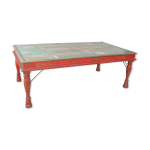 Table basse indienne en teck laqu verte et rouge